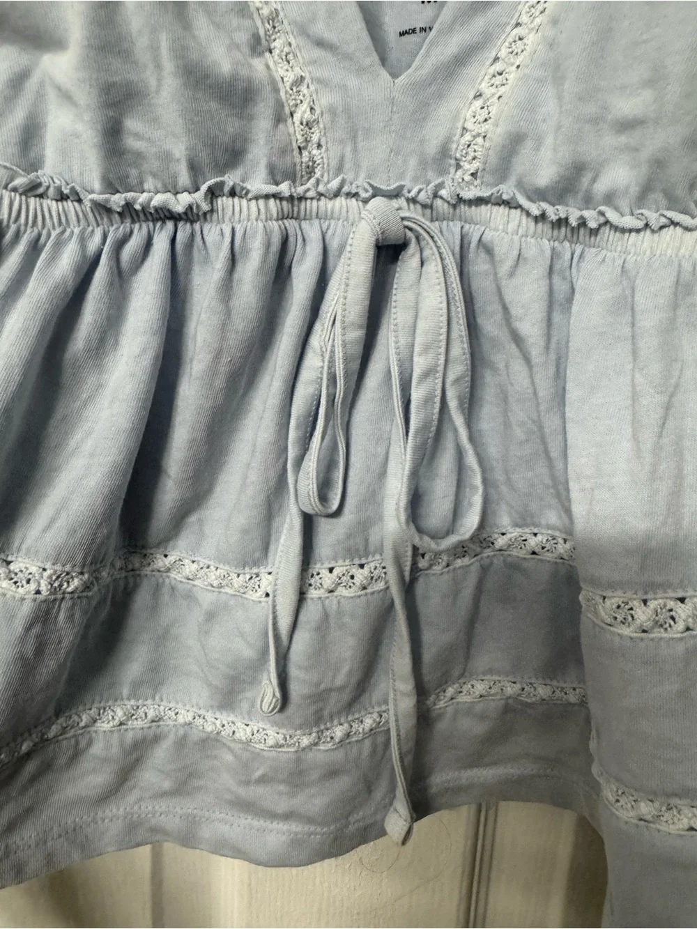 SO Pale Blue Lace-Trim Cami Babydoll Top